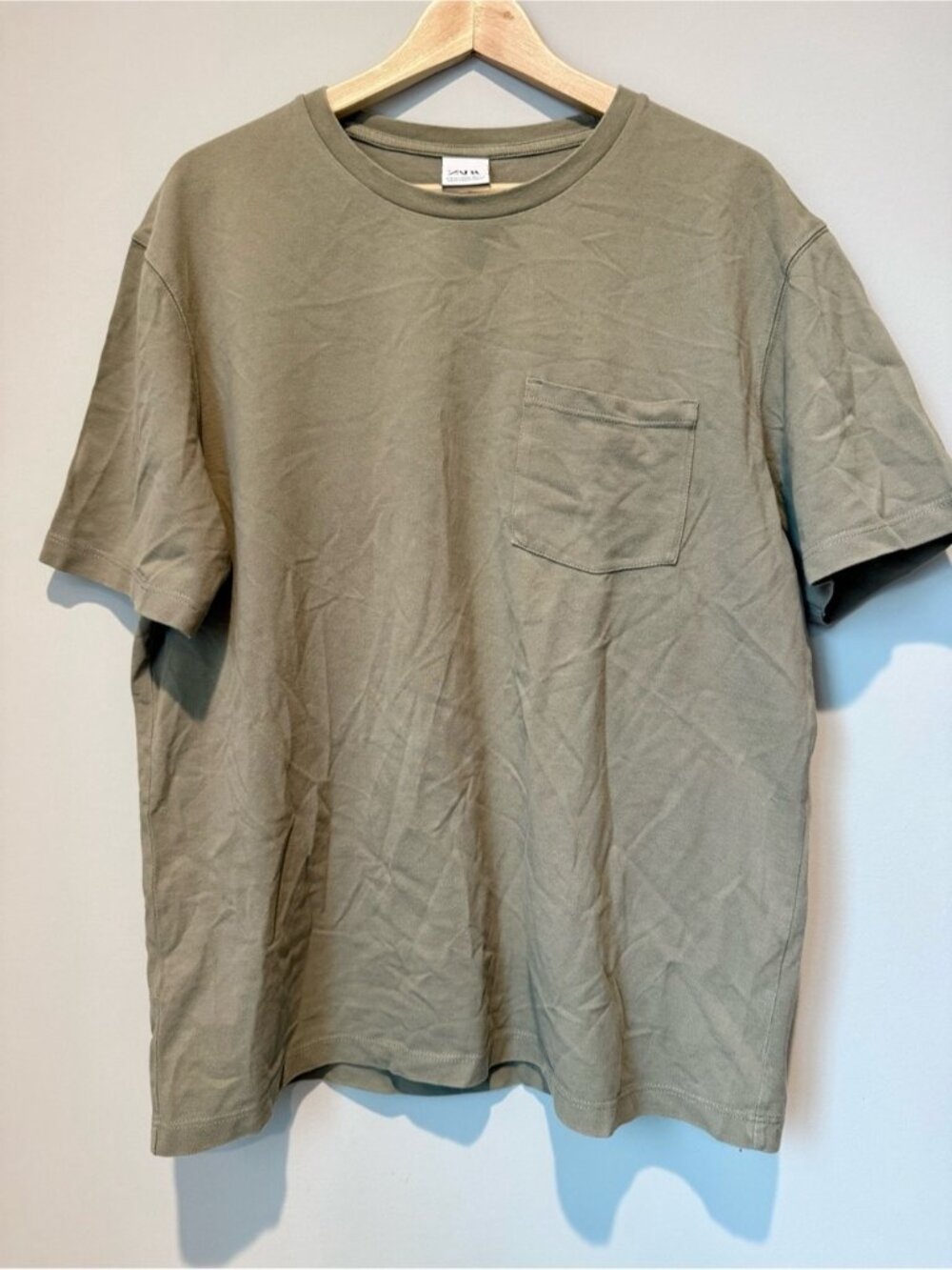 ZARA Men's Pique Cotton Pocket T-Shirt in Khaki
